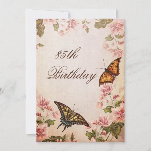 Butterflies & Vintage Almond Blossom 85th Birthday Kaart (Voorkant)