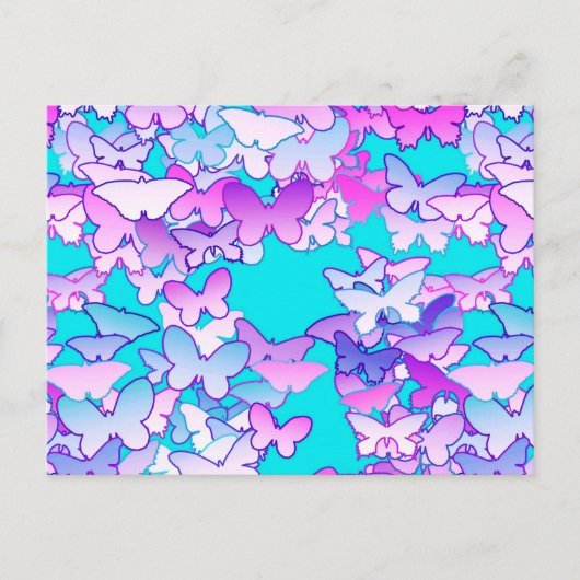 Butterflies, violet en turquoise briefkaart (Voorkant)