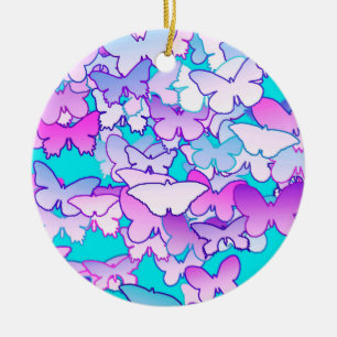 Butterflies, violet en turquoise keramisch ornament
