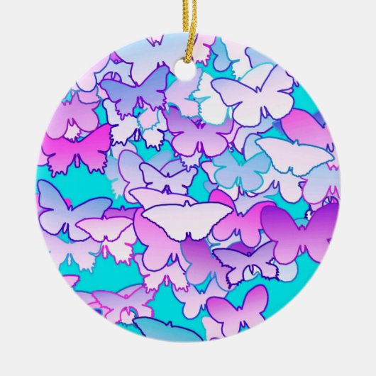 Butterflies, violet en turquoise keramisch ornament (Voorkant)