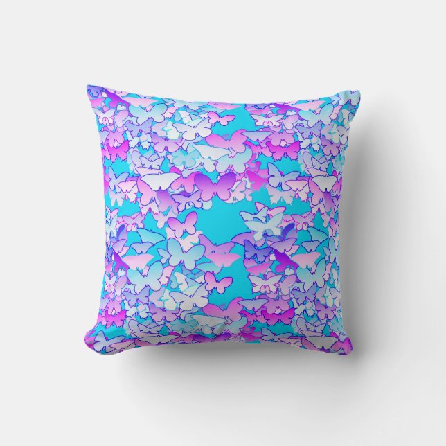 Butterflies, violet en turquoise kussen (Voorkant)