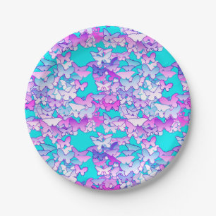 Butterflies, violet en turquoise papieren bordje