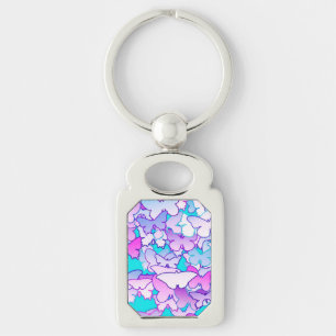Butterflies, violet en turquoise sleutelhanger