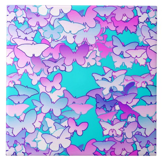 Butterflies, violet en turquoise tegeltje (Voorkant)