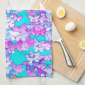 Butterflies, violet en turquoise theedoek (Quarter Fold)