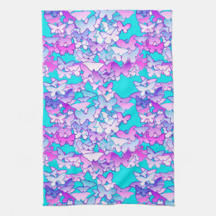 Butterflies, violet en turquoise theedoek