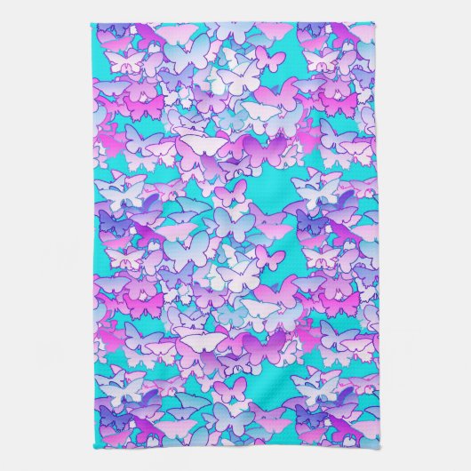 Butterflies, violet en turquoise theedoek (Verticaal)