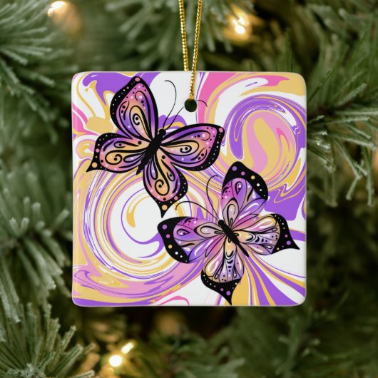 Butterflies Vivid and Bold Keramisch Ornament (Boom)