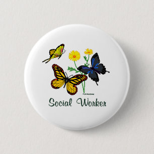 Butterflies voor maatschappelijk werkers ronde button 5,7 cm