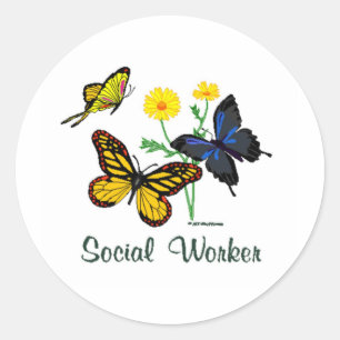 Butterflies voor maatschappelijk werkers ronde sticker