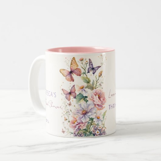 Butterflies vrijgezellenfeest dank u gunsten tweekleurige koffiemok (Voorkant links)
