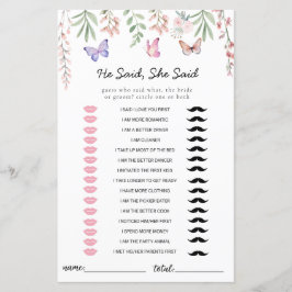 Butterflies Vrijgezellenfeest spel Hij zei dat ze 