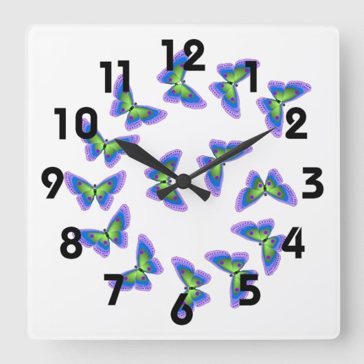 Butterflies Wall Clock Vierkante Klok (Voorkant)