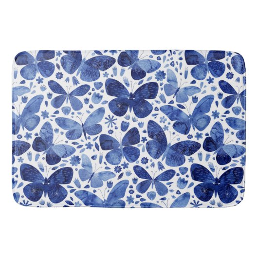 Butterflies Waterverf Blue Badmat (Voorkant)
