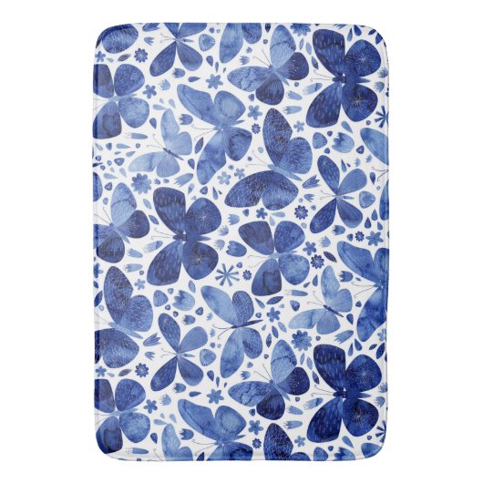 Butterflies Waterverf Blue Badmat (Voorkant Verticaal)