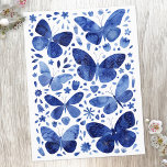 Butterflies Waterverf Blue Briefkaart<br><div class="desc">Indigoblauw en wit waterverf vlinderschilderij.</div>