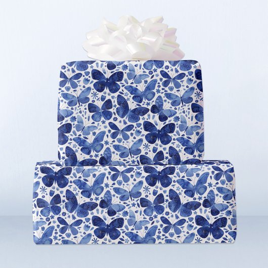 Butterflies Waterverf Blue Cadeaupapier