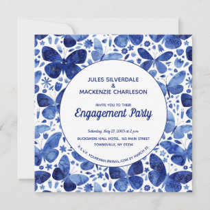 Butterflies Waterverf Blue Engagement Party Kaart
