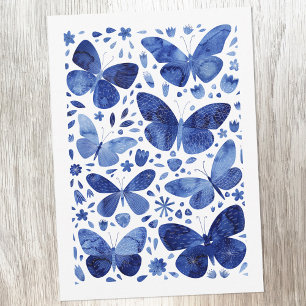 Butterflies Waterverf Blue Greetings Kaart