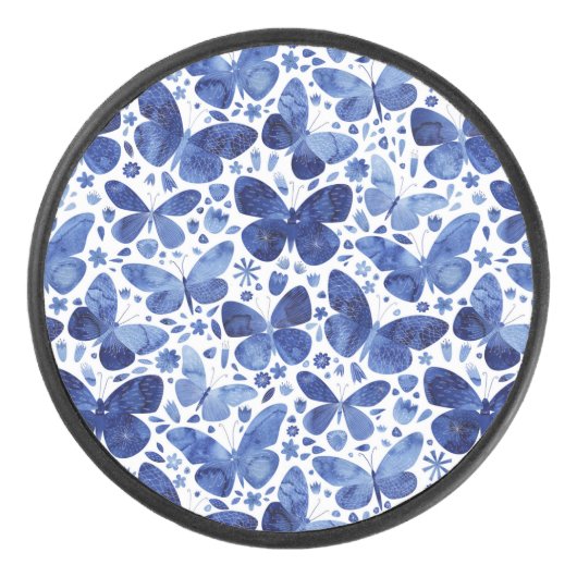 Butterflies Waterverf Blue Hockey Puck (Voorkant)