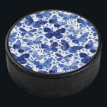 Butterflies Waterverf Blue Hockey Puck<br><div class="desc">Indigoblauw waterverf vlinderschilderij.</div>
