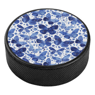 Butterflies Waterverf Blue Hockey Puck
