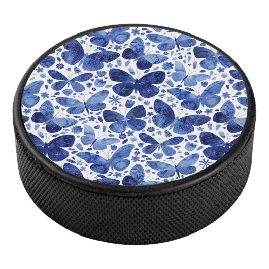 Butterflies Waterverf Blue Hockey Puck (3/4)
