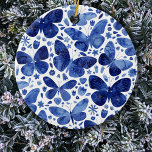 Butterflies Waterverf Blue Keramisch Ornament<br><div class="desc">Indigoblauw en wit waterverf vlinderschilderij.</div>