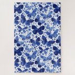 Butterflies Waterverf Blue Legpuzzel<br><div class="desc">Indigo blauw waterverf vlinderschilderij om je een tijdje te laten puzzelen.</div>