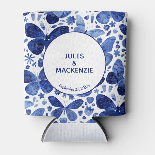 Butterflies Waterverf Blue Modern Boho Wedding Blikjeskoeler (Voorkant)