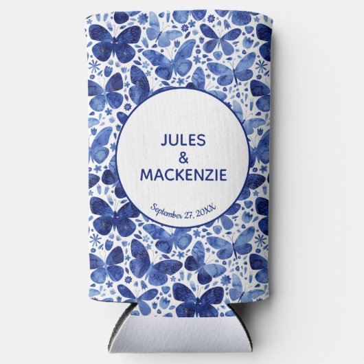 Butterflies Waterverf Blue Modern Wedding Seltzer Blikjeskoeler (Voorkant)