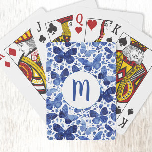 Butterflies Waterverf Blue Monogram Pokerkaarten
