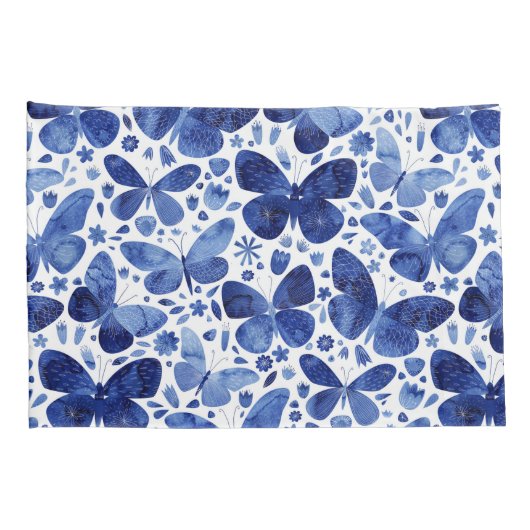 Butterflies Waterverf Blue Pattern Kussensloop (Achterkant-Rechts)