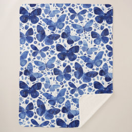 Butterflies Waterverf Blue Sherpa Deken