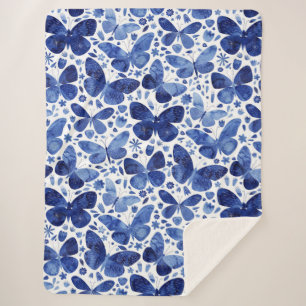 Butterflies Waterverf Blue Sherpa Deken