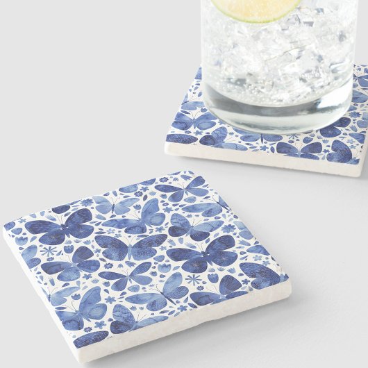 Butterflies Waterverf Blue Stenen Onderzetter