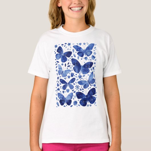 Butterflies Waterverf Blue T-shirt (Voorkant)