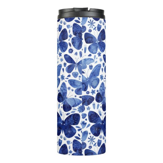 Butterflies Waterverf Blue Thermosbeker (Achterkant)