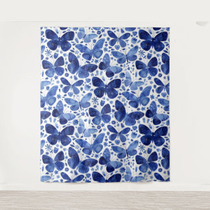 Butterflies Waterverf Blue Wandkleed