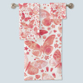Butterflies Waterverf Coral Pink Bad Handdoek