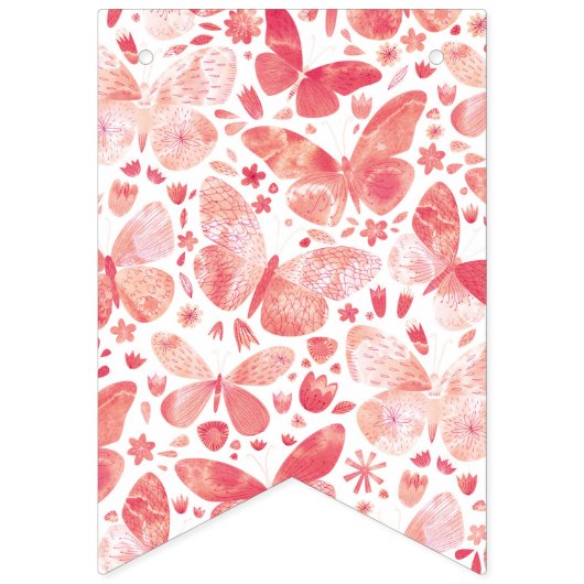 Butterflies Waterverf Coral Pink Bunting Flags Vlaggetjes (Tweede vlag)