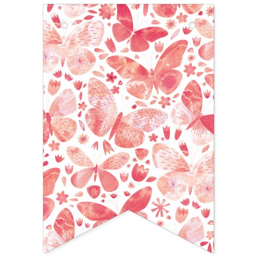 Butterflies Waterverf Coral Pink Bunting Flags Vlaggetjes (Eerste vlag)