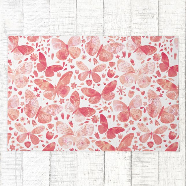 Butterflies Waterverf Coral Pink Deurmat (Coral blush pink peach and white watercolor butterfly pattern art doormat)