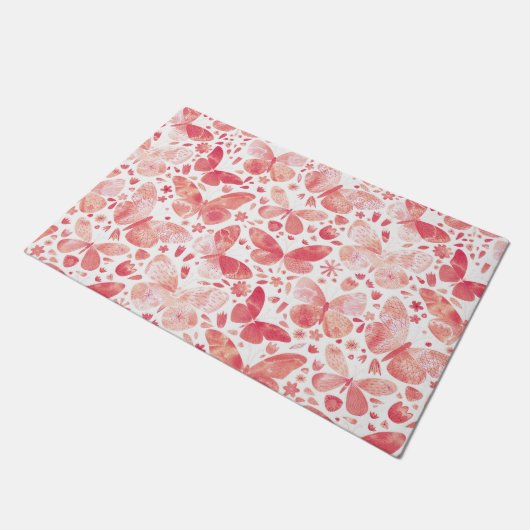 Butterflies Waterverf Coral Pink Deurmat (Schuin)