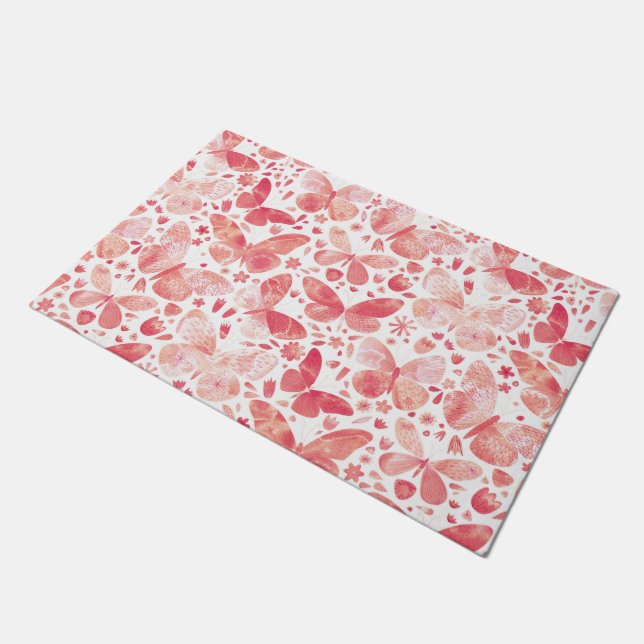 Butterflies Waterverf Coral Pink Deurmat (Schuin)