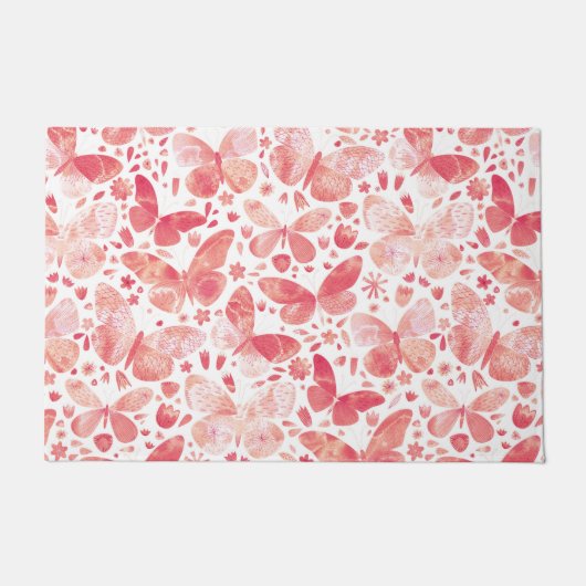 Butterflies Waterverf Coral Pink Deurmat (Voorkant)