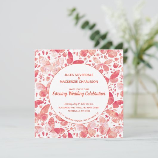 Butterflies Waterverf Coral Pink Evening Kaart (Staand voorkant)