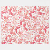 Butterflies Waterverf Coral Pink Fleece Deken (Voorkant (Horizontaal))