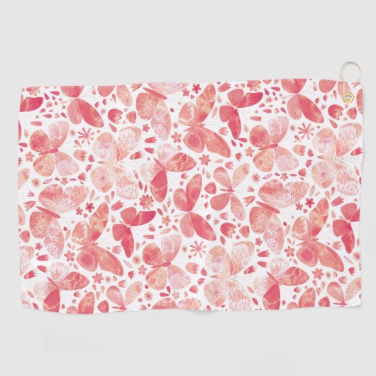 Butterflies Waterverf Coral Pink Golfhanddoek (Horizontaal)