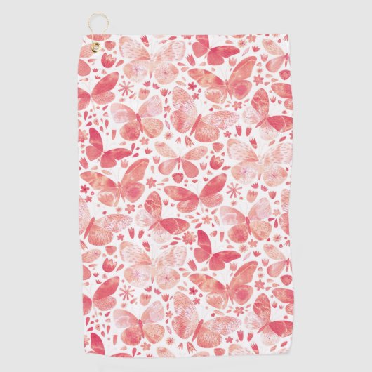 Butterflies Waterverf Coral Pink Golfhanddoek (Voorkant)